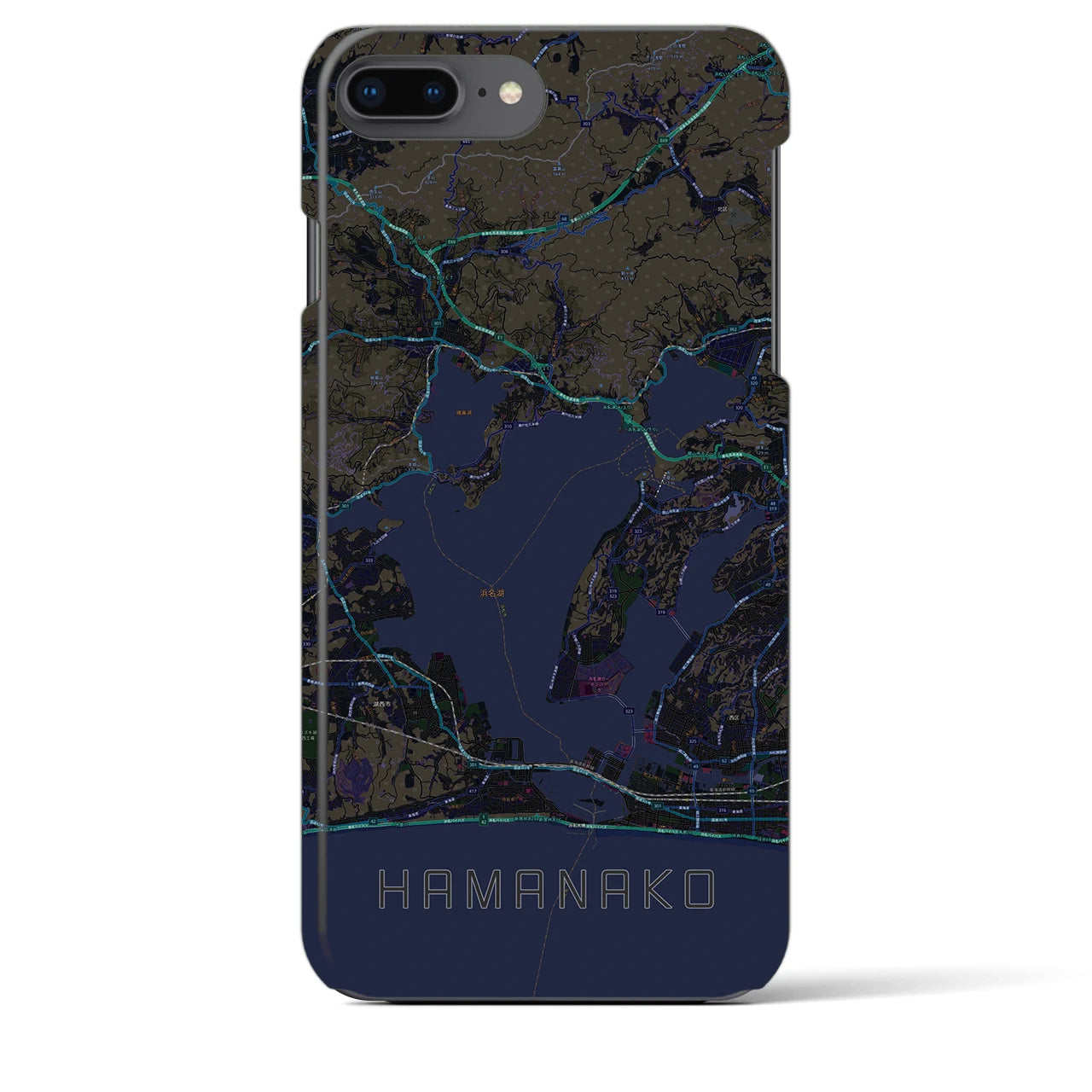 【浜名湖】地図柄iPhoneケース（バックカバータイプ・ブラック）iPhone 8Plus /7Plus / 6sPlus / 6Plus 用