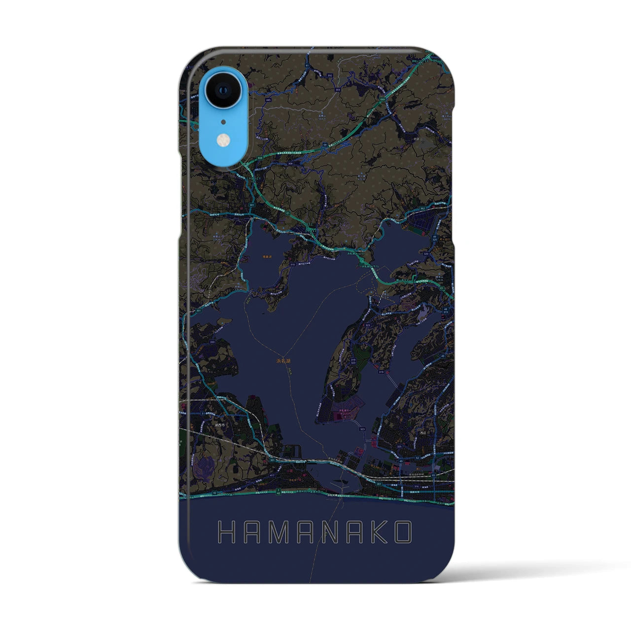 【浜名湖】地図柄iPhoneケース（バックカバータイプ・ブラック）iPhone XR 用
