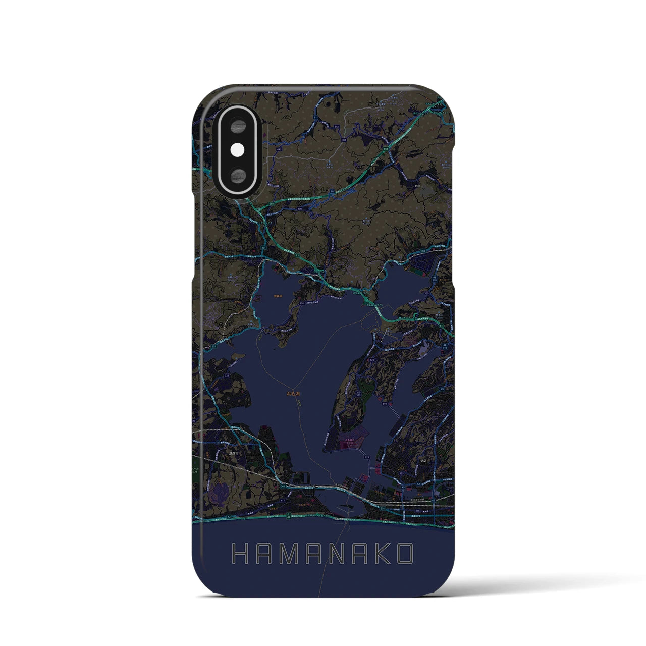 【浜名湖】地図柄iPhoneケース（バックカバータイプ・ブラック）iPhone XS / X 用