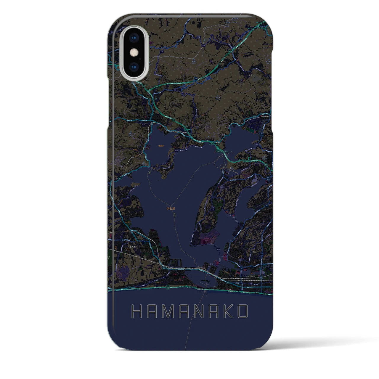 【浜名湖】地図柄iPhoneケース（バックカバータイプ・ブラック）iPhone XS Max 用