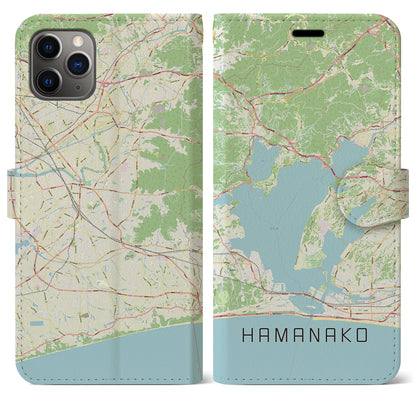 【浜名湖（静岡県）】地図柄iPhoneケース（手帳タイプ）ナチュラル・iPhone 11 Pro Max 用