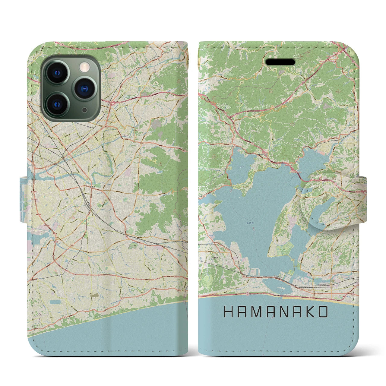 【浜名湖】地図柄iPhoneケース（手帳両面タイプ・ナチュラル）iPhone 11 Pro 用