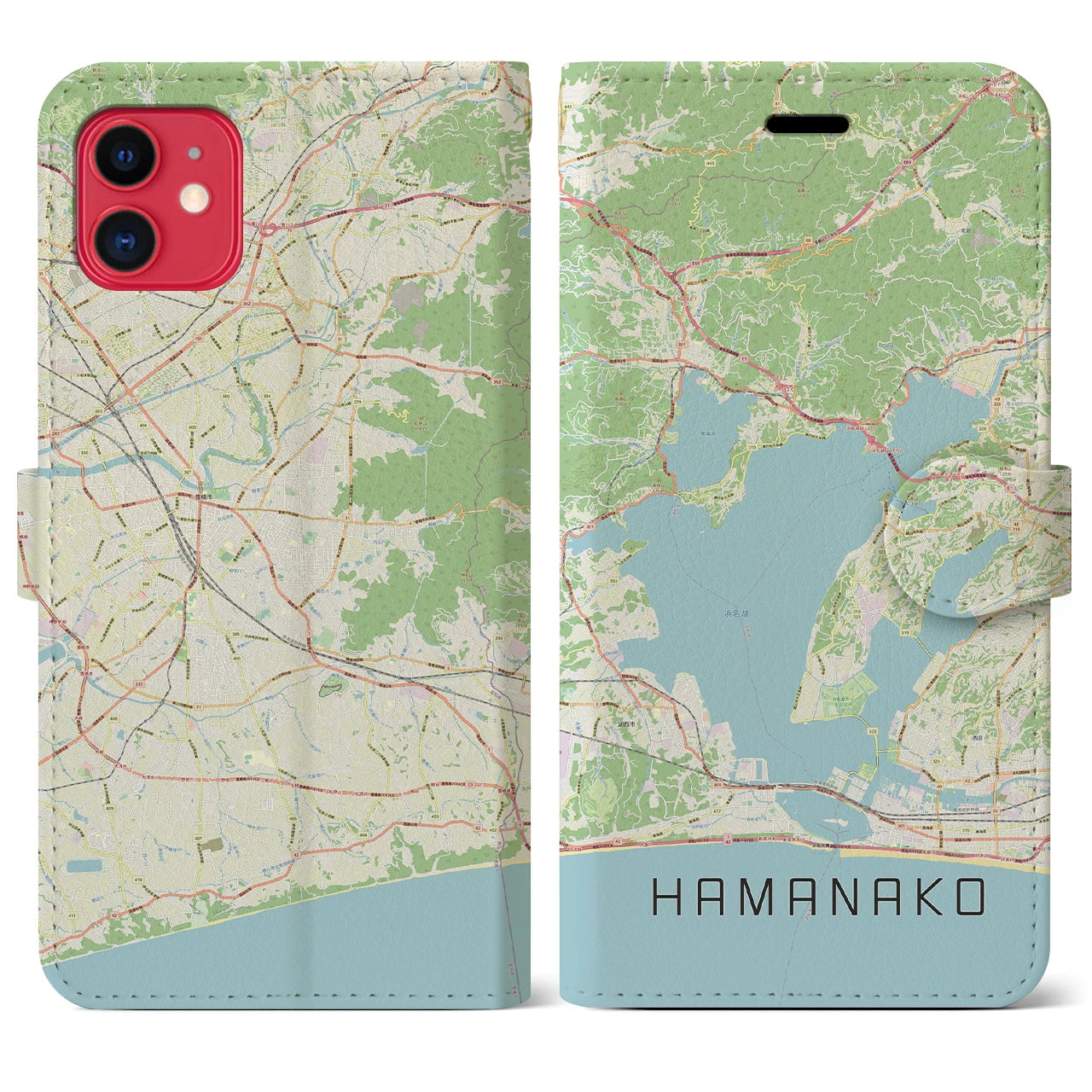 【浜名湖】地図柄iPhoneケース（手帳両面タイプ・ナチュラル）iPhone 11 用