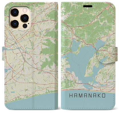 【浜名湖（静岡県）】地図柄iPhoneケース（手帳タイプ）ナチュラル・iPhone 12 Pro Max 用