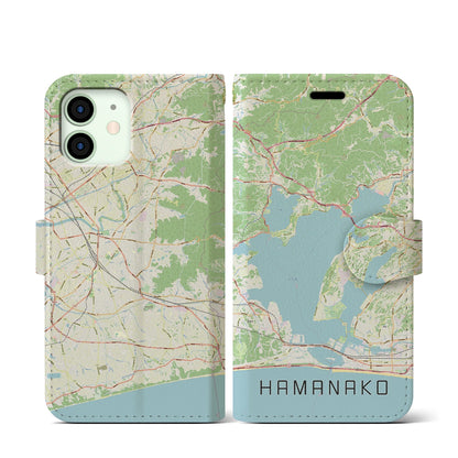 【浜名湖（静岡県）】地図柄iPhoneケース（手帳タイプ）ナチュラル・iPhone 12 mini 用
