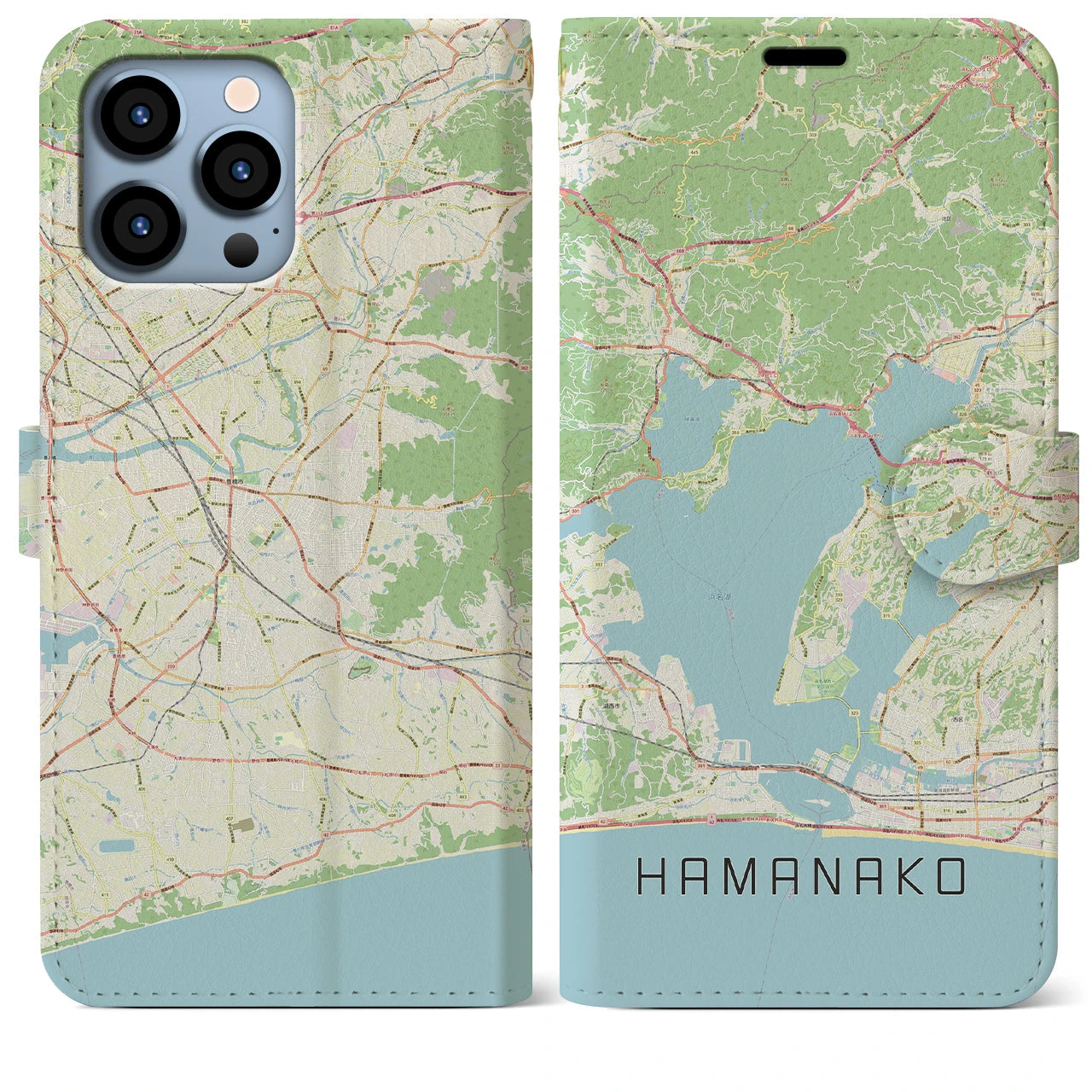 【浜名湖】地図柄iPhoneケース（手帳両面タイプ・ナチュラル）iPhone 13 Pro Max 用
