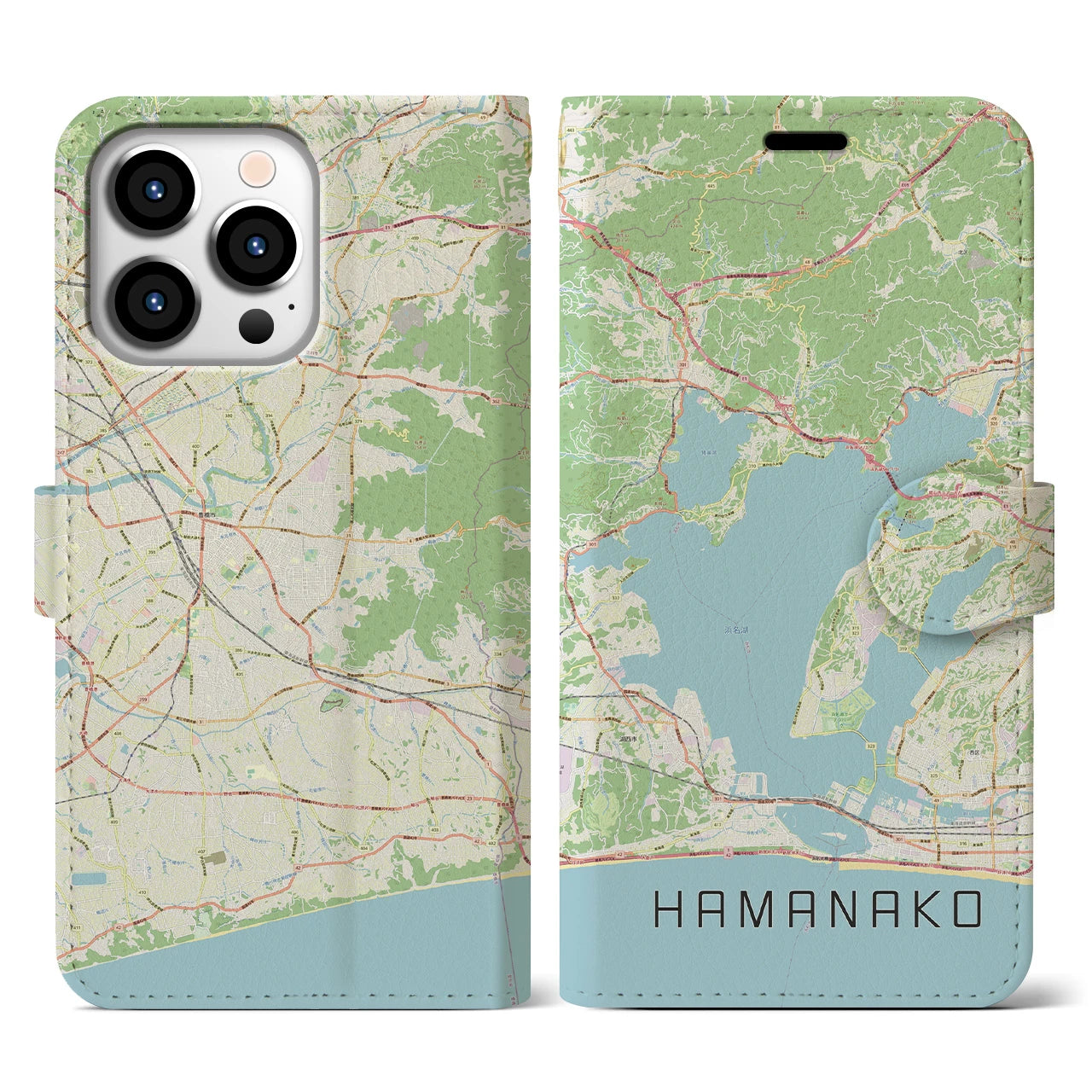 【浜名湖】地図柄iPhoneケース（手帳両面タイプ・ナチュラル）iPhone 13 Pro 用