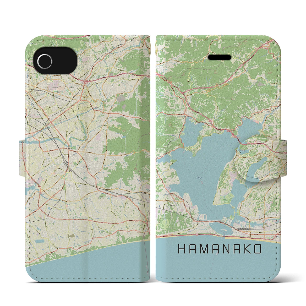 【浜名湖】地図柄iPhoneケース（手帳両面タイプ・ナチュラル）iPhone SE（第3 / 第2世代） / 8 / 7 / 6s / 6 用