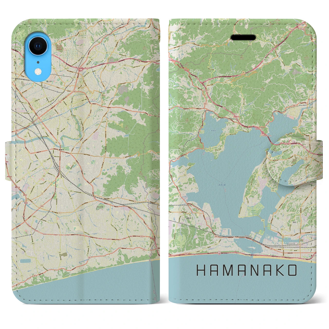 【浜名湖】地図柄iPhoneケース（手帳両面タイプ・ナチュラル）iPhone XR 用