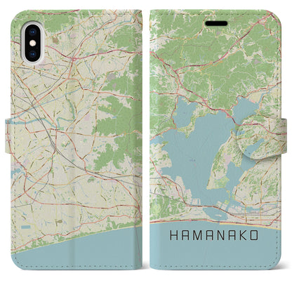 【浜名湖（静岡県）】地図柄iPhoneケース（手帳タイプ）ナチュラル・iPhone XS Max 用
