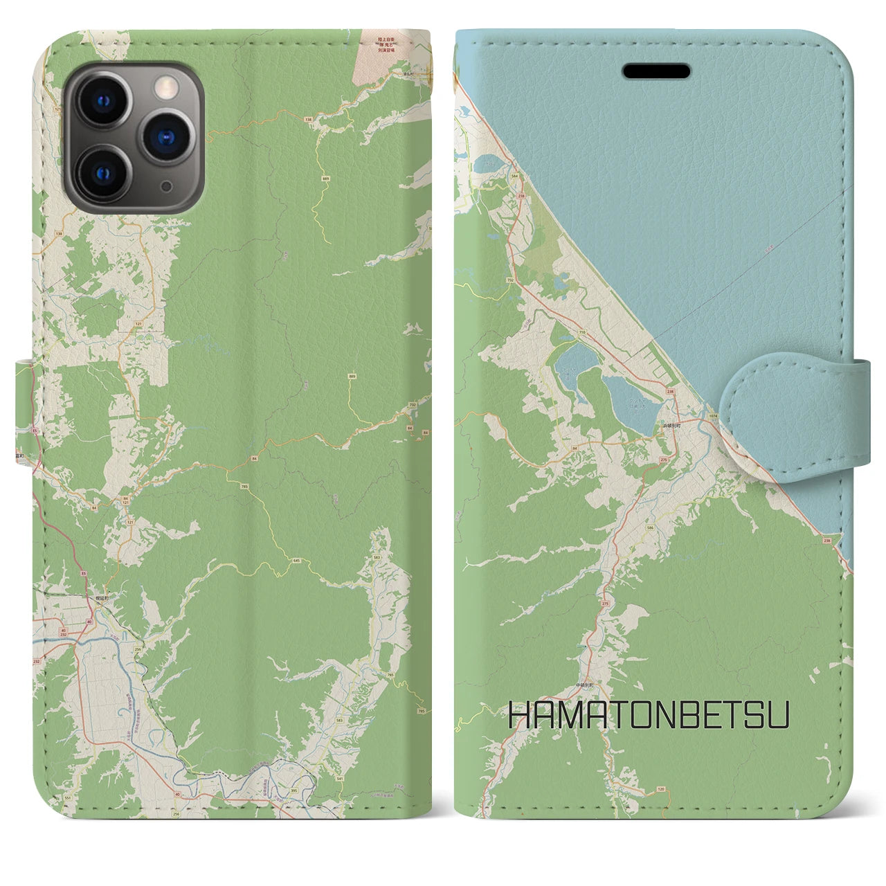 【浜頓別】地図柄iPhoneケース（手帳両面タイプ・ナチュラル）iPhone 11 Pro Max 用