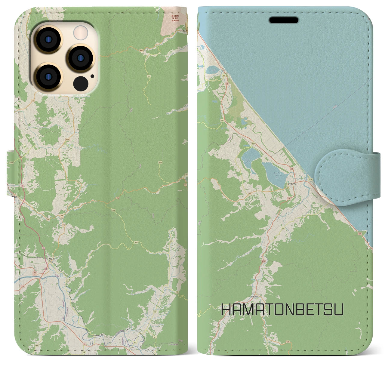 【浜頓別】地図柄iPhoneケース（手帳両面タイプ・ナチュラル）iPhone 12 Pro Max 用