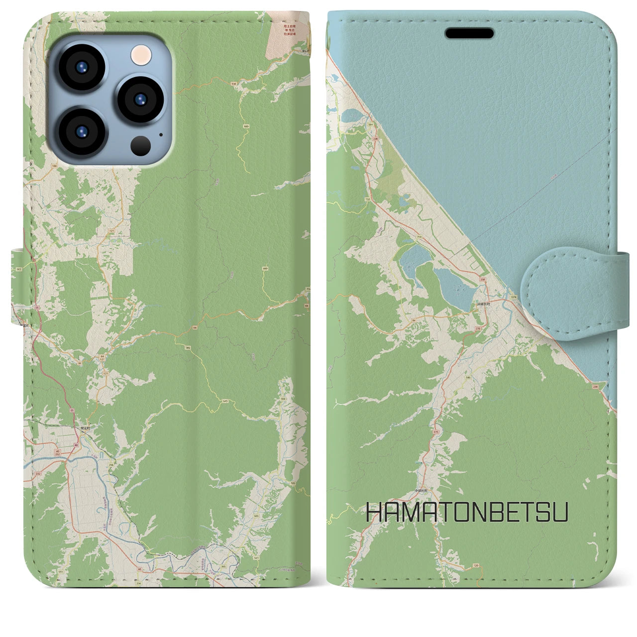 【浜頓別】地図柄iPhoneケース（手帳両面タイプ・ナチュラル）iPhone 13 Pro Max 用