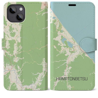 【浜頓別（北海道）】地図柄iPhoneケース（手帳タイプ）ナチュラル・iPhone 14 Plus 用
