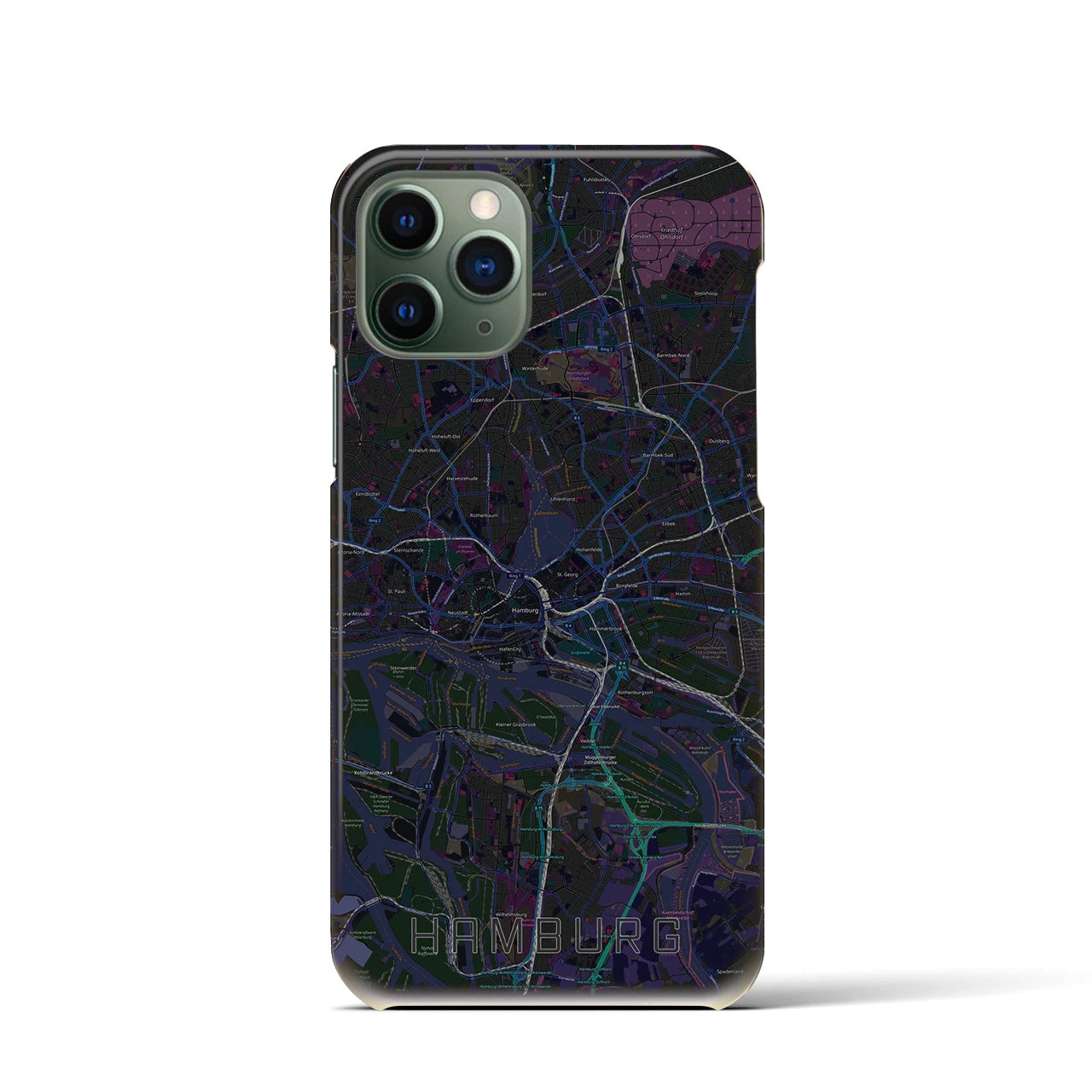 【ハンブルク】地図柄iPhoneケース（バックカバータイプ・ブラック）iPhone 11 Pro 用