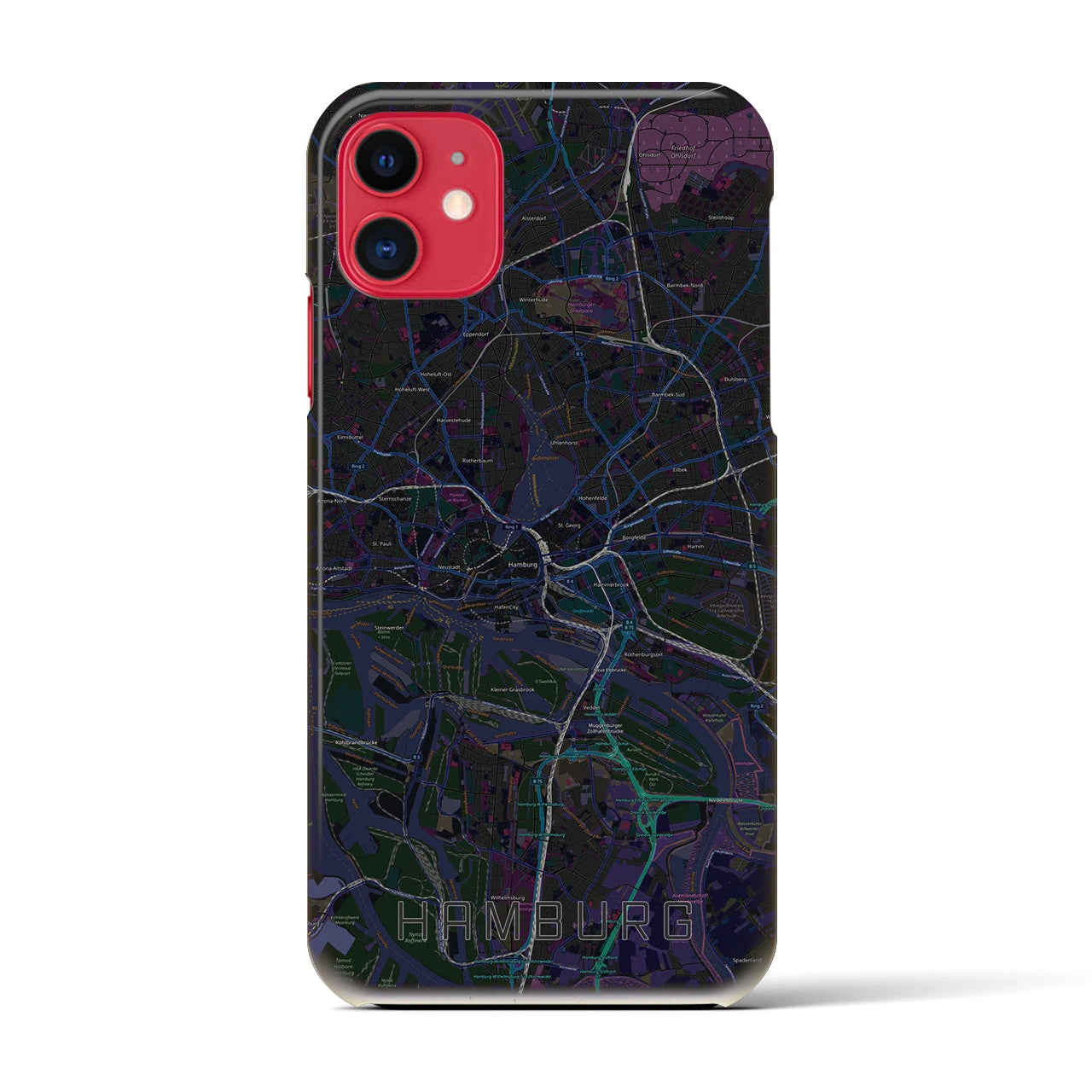 【ハンブルク】地図柄iPhoneケース（バックカバータイプ・ブラック）iPhone 11 用