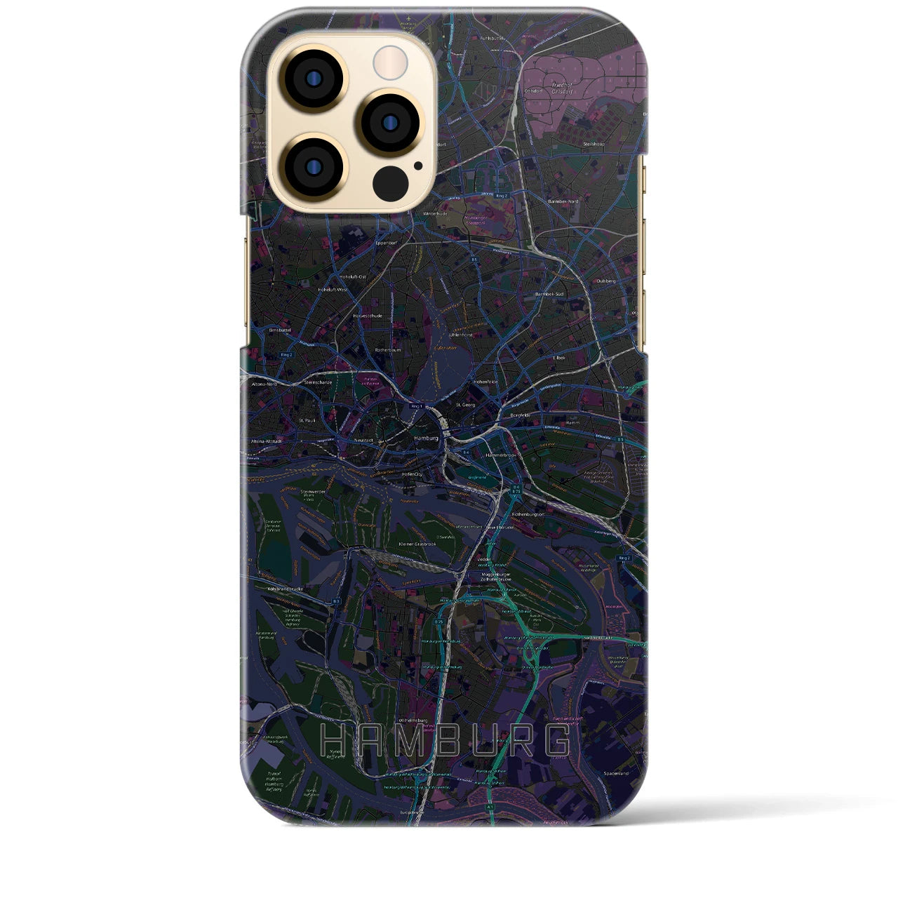 【ハンブルク】地図柄iPhoneケース（バックカバータイプ・ブラック）iPhone 12 Pro Max 用