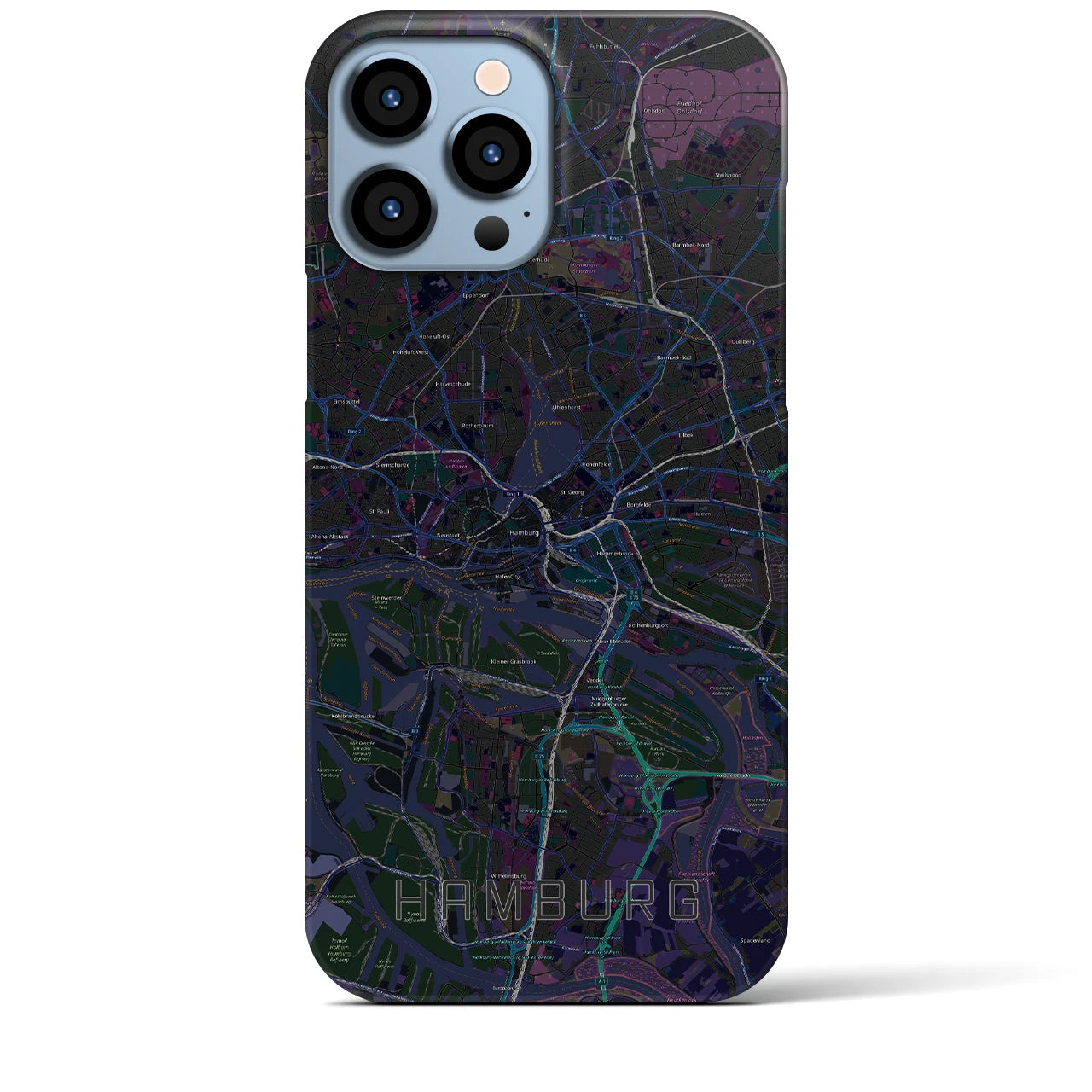 【ハンブルク】地図柄iPhoneケース（バックカバータイプ・ブラック）iPhone 13 Pro Max 用