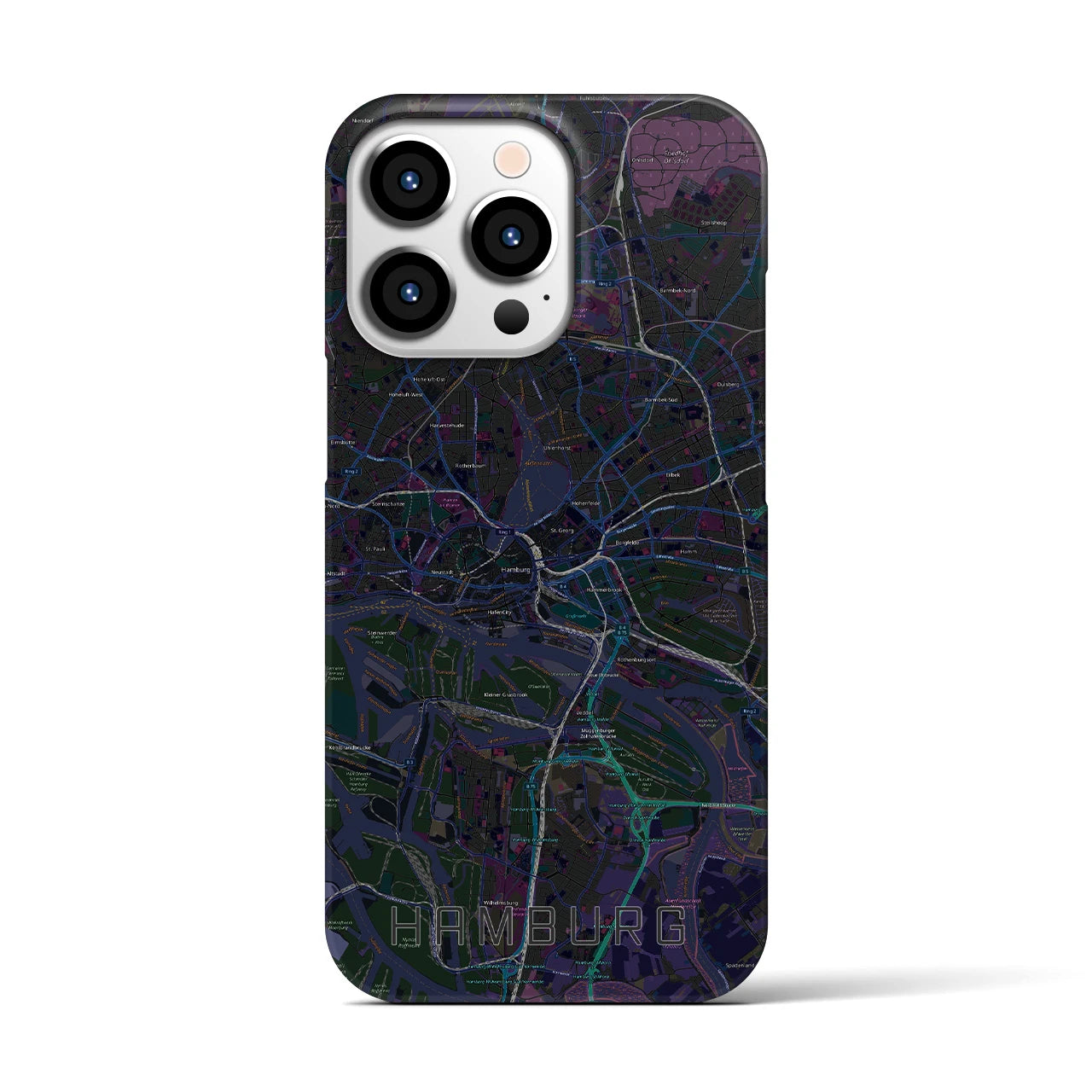 【ハンブルク】地図柄iPhoneケース（バックカバータイプ・ブラック）iPhone 13 Pro 用