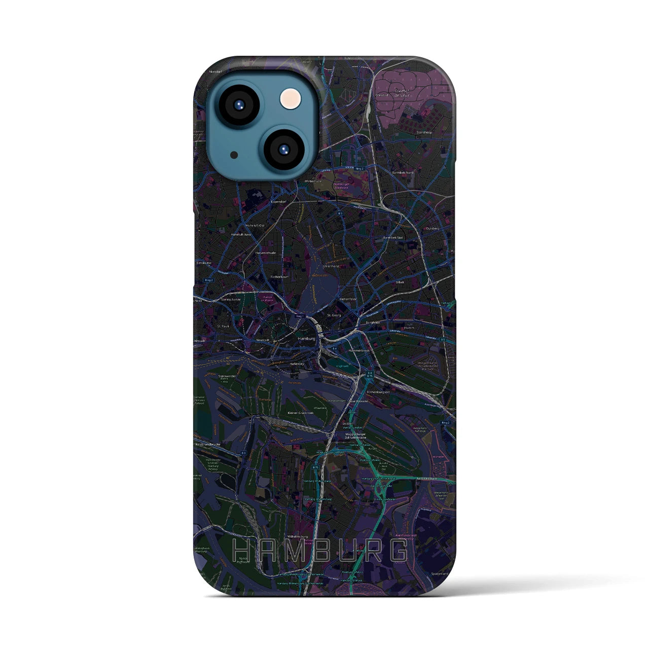 【ハンブルク】地図柄iPhoneケース（バックカバータイプ・ブラック）iPhone 13 用