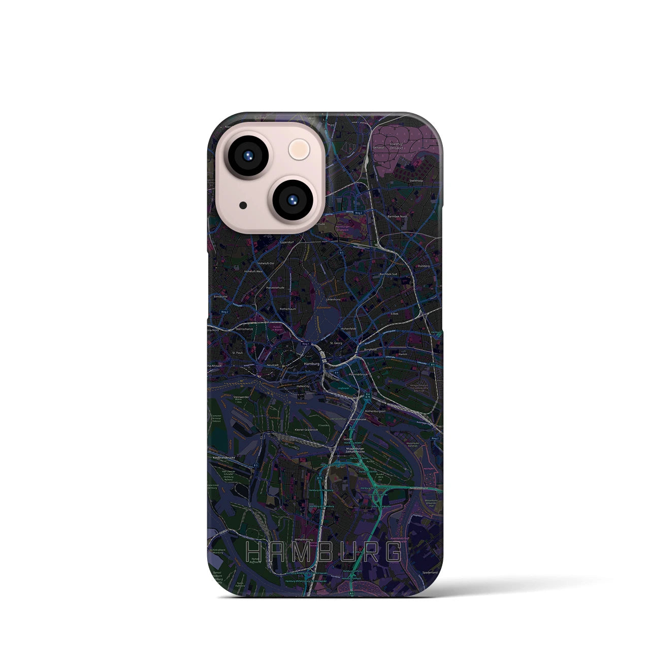 【ハンブルク】地図柄iPhoneケース（バックカバータイプ・ブラック）iPhone 13 mini 用