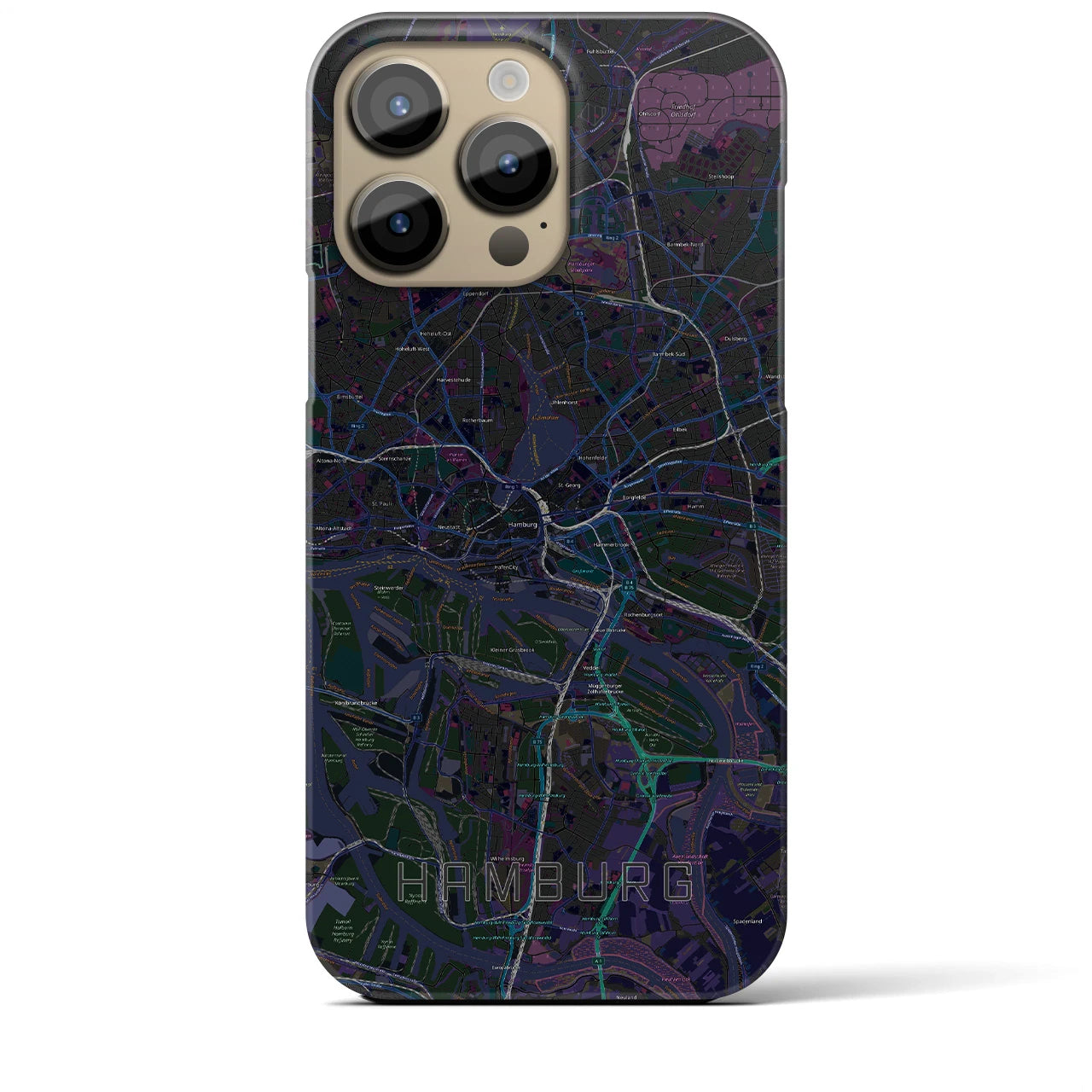 【ハンブルク】地図柄iPhoneケース（バックカバータイプ・ブラック）iPhone 14 Pro Max 用