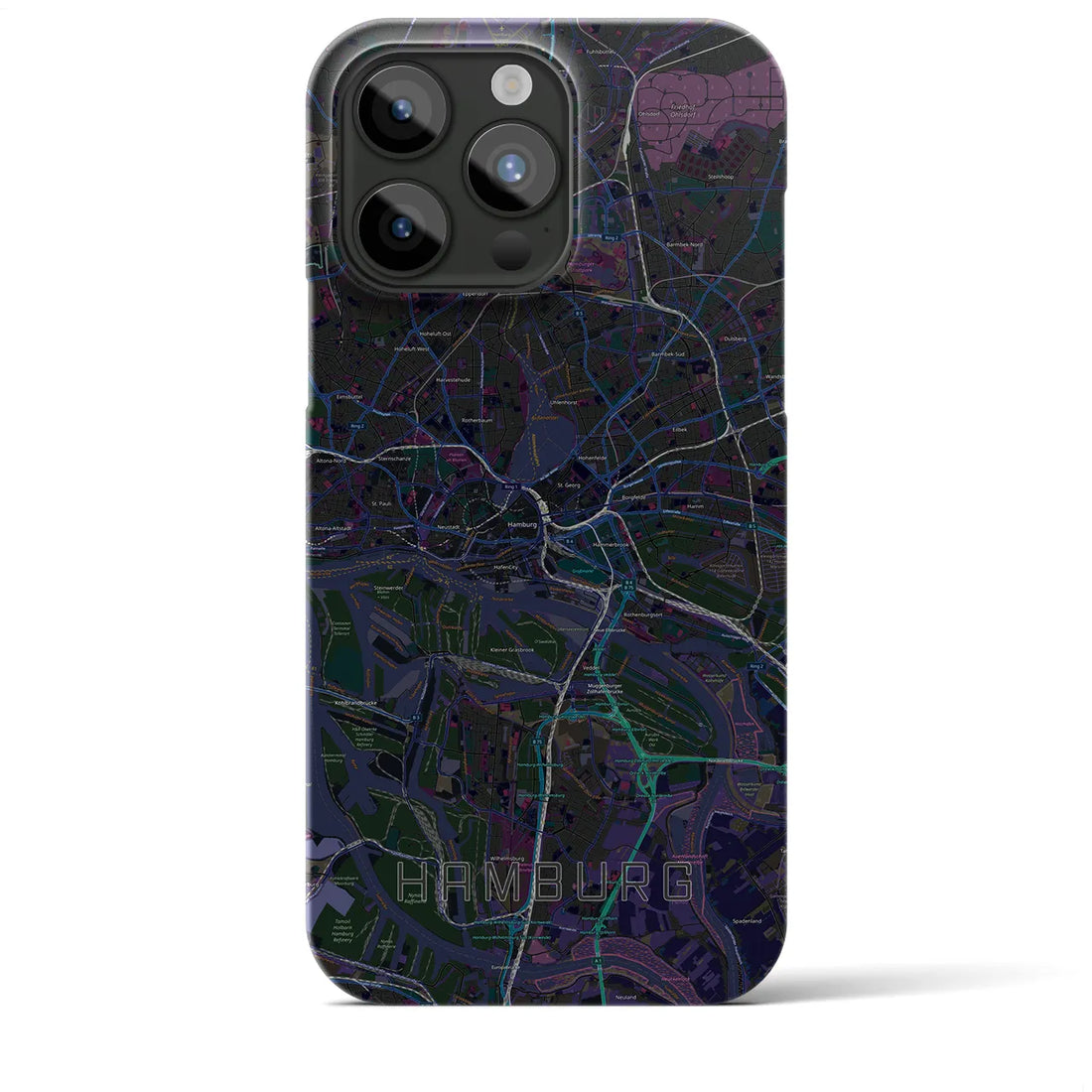 【ハンブルク】地図柄iPhoneケース（バックカバータイプ・ブラック）iPhone 15 Pro Max 用