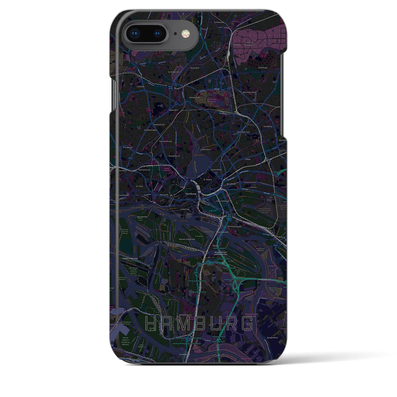 【ハンブルク】地図柄iPhoneケース（バックカバータイプ・ブラック）iPhone 8Plus /7Plus / 6sPlus / 6Plus 用