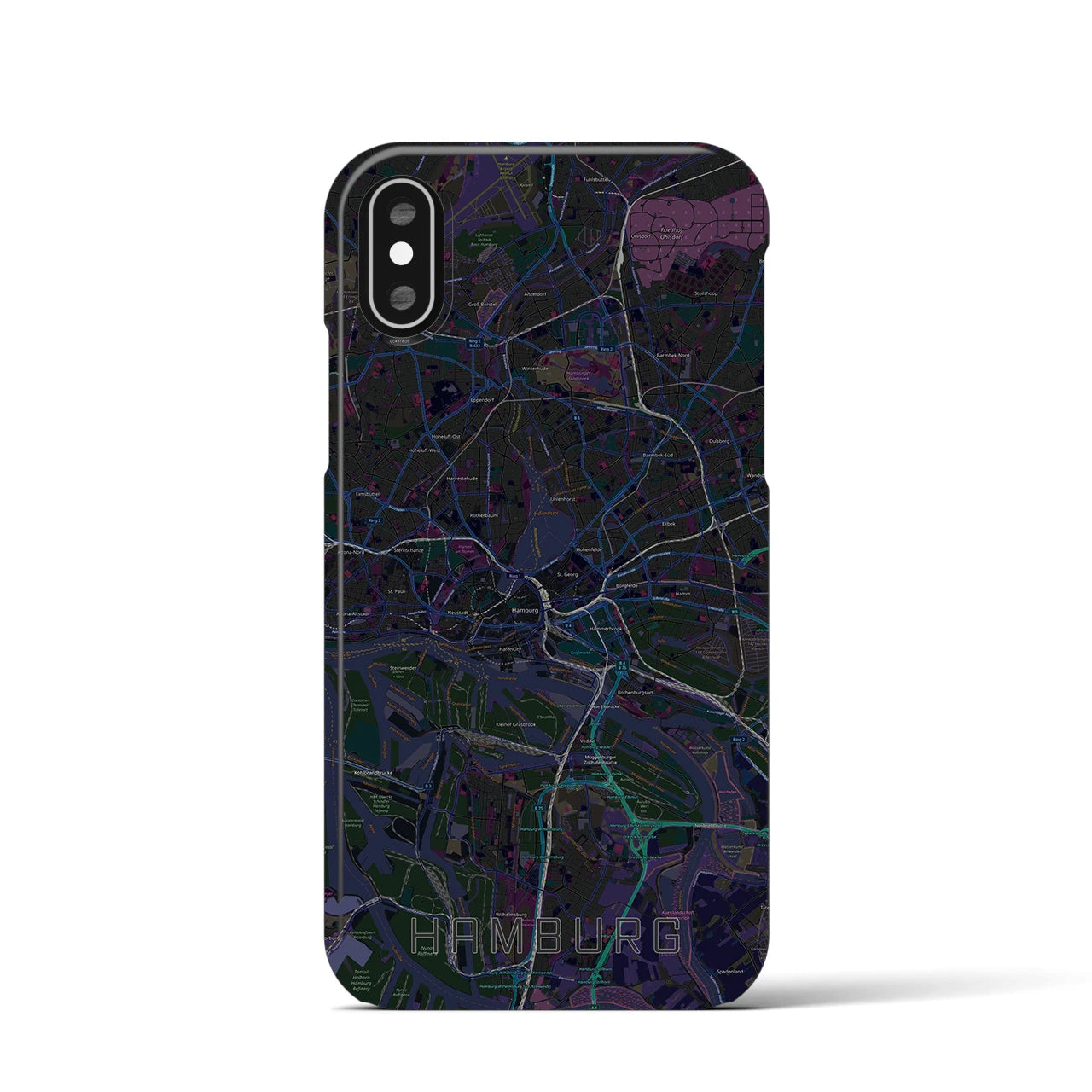 【ハンブルク】地図柄iPhoneケース（バックカバータイプ・ブラック）iPhone XS / X 用