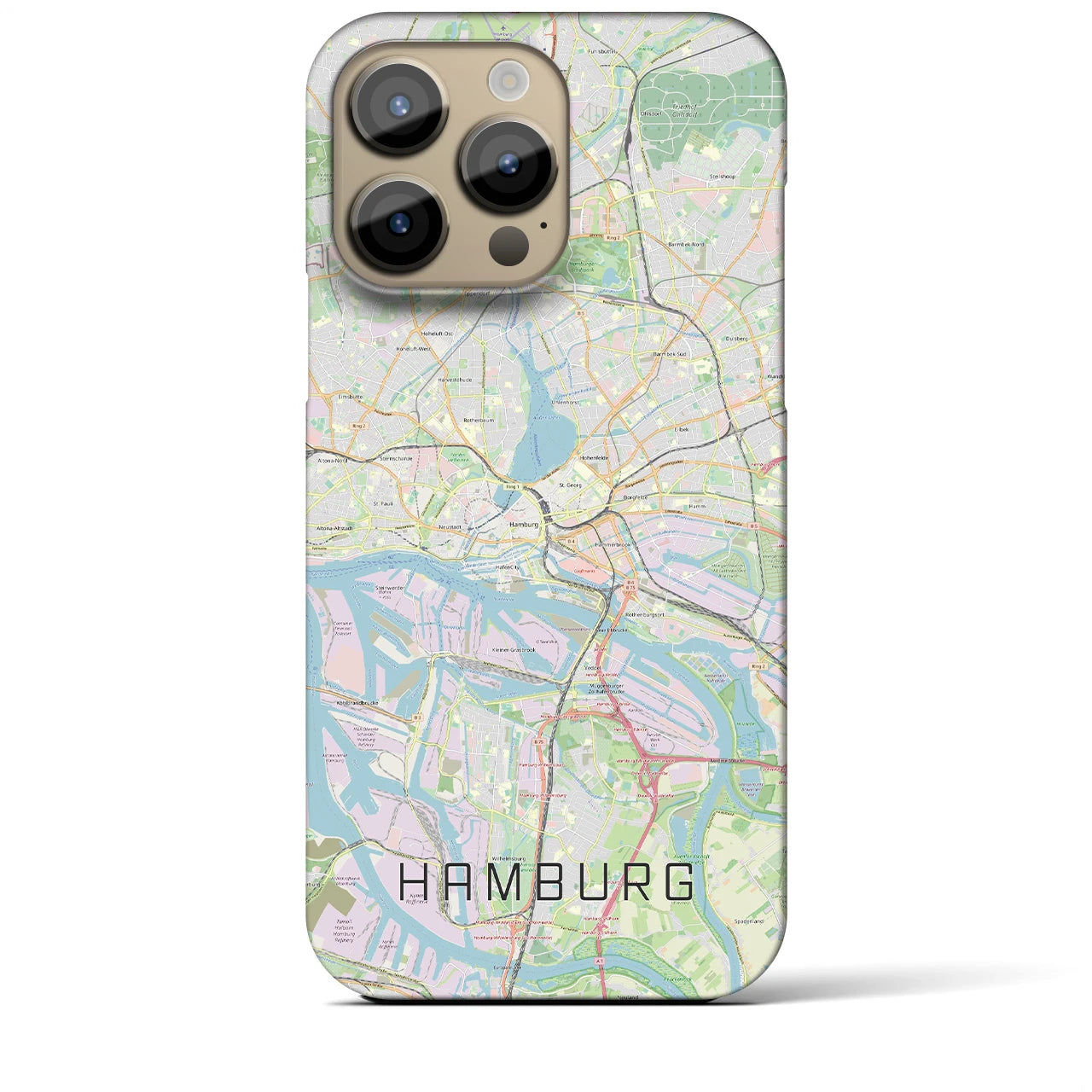 【ハンブルク】地図柄iPhoneケース（バックカバータイプ・ナチュラル）iPhone 14 Pro Max 用