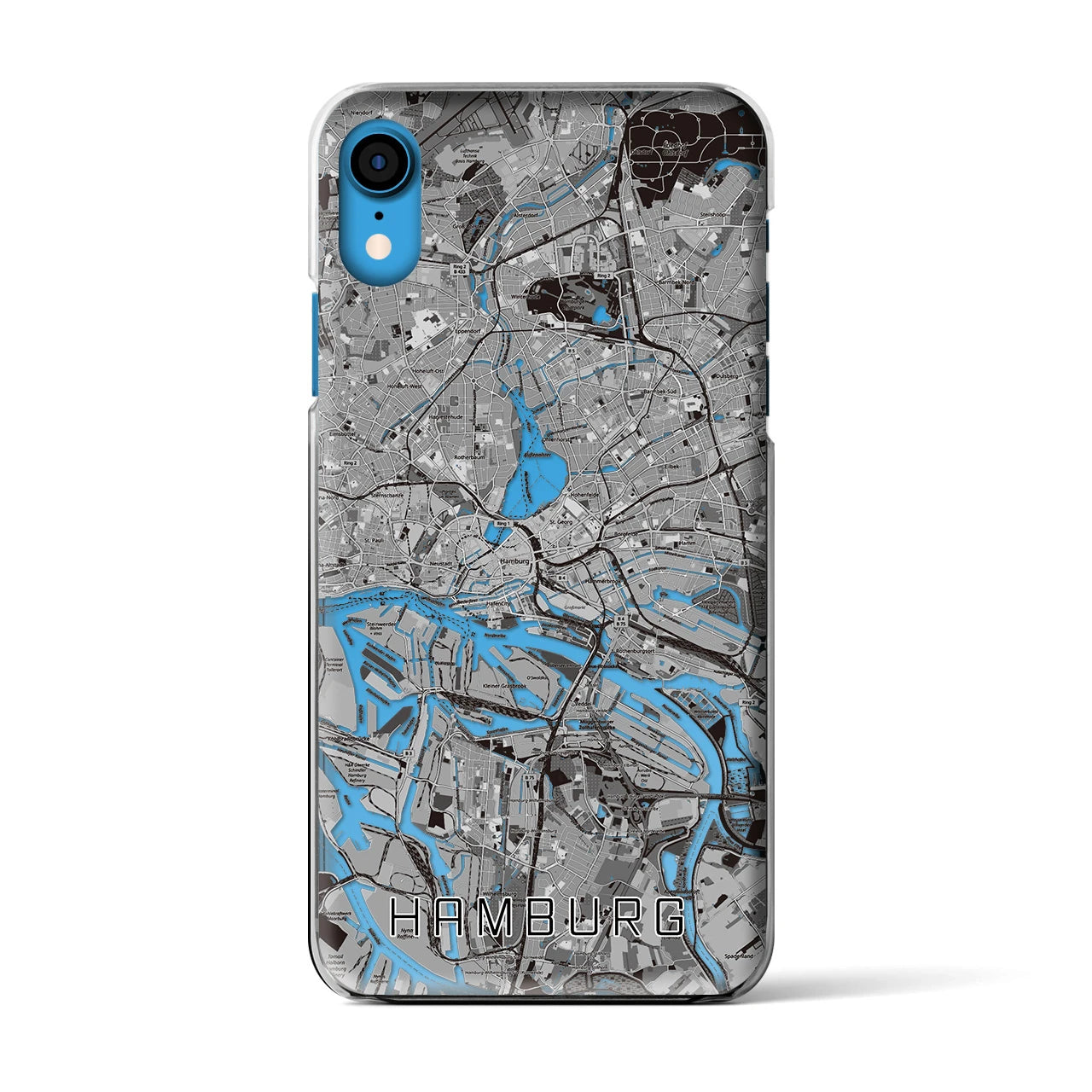 【ハンブルク】地図柄iPhoneケース（クリアタイプ・モノトーン）iPhone XR 用