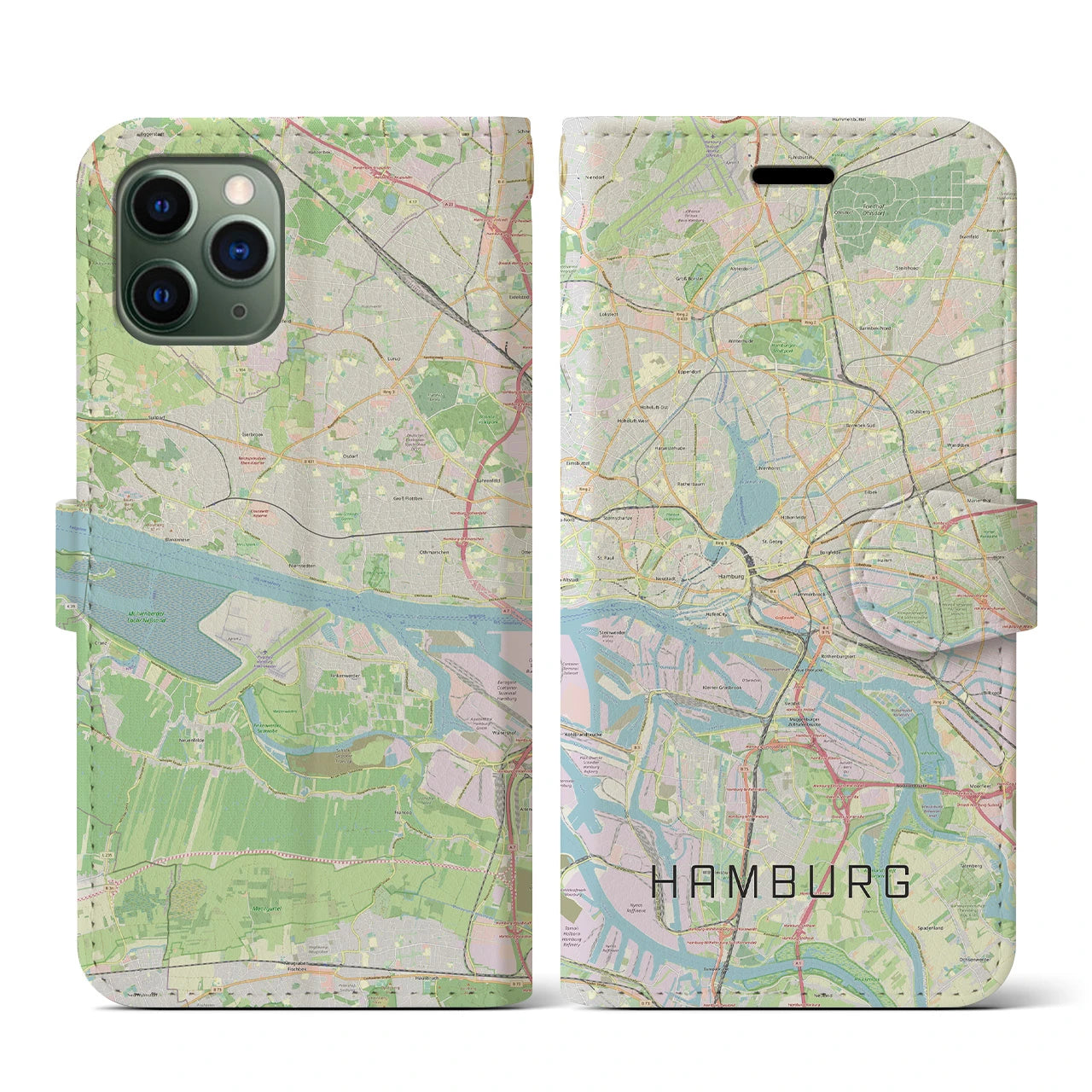 【ハンブルク】地図柄iPhoneケース（手帳両面タイプ・ナチュラル）iPhone 11 Pro 用
