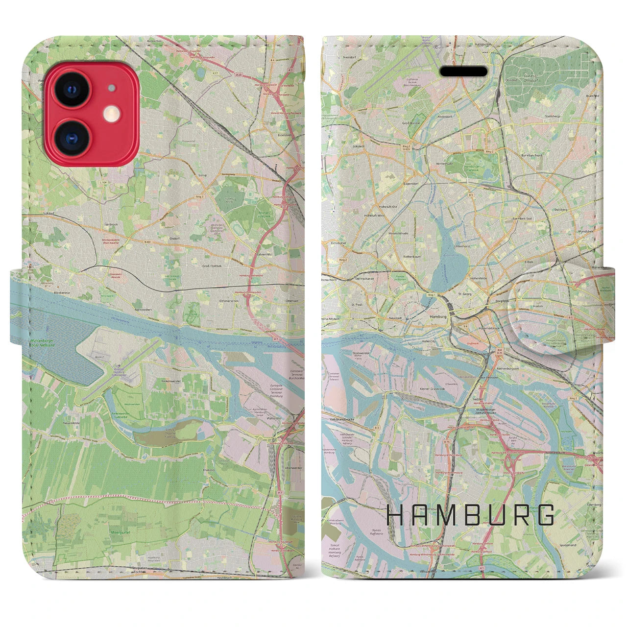 【ハンブルク】地図柄iPhoneケース（手帳両面タイプ・ナチュラル）iPhone 11 用