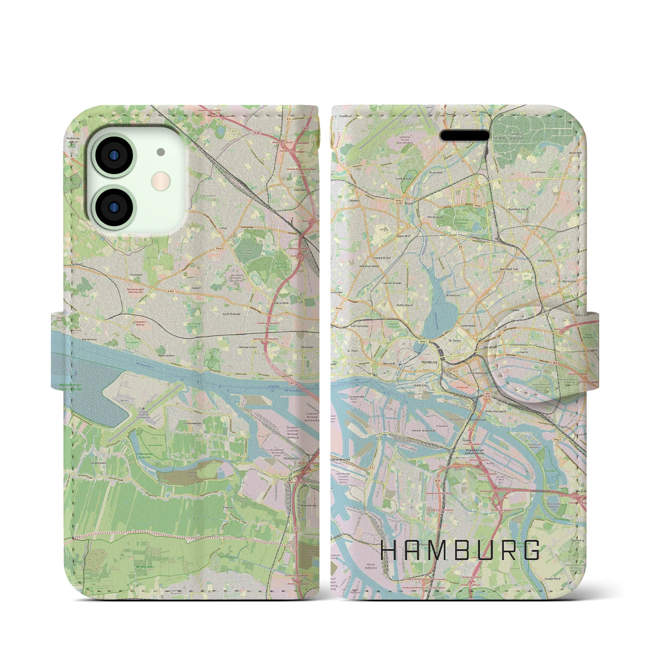 【ハンブルク】地図柄iPhoneケース（手帳両面タイプ・ナチュラル）iPhone 12 mini 用