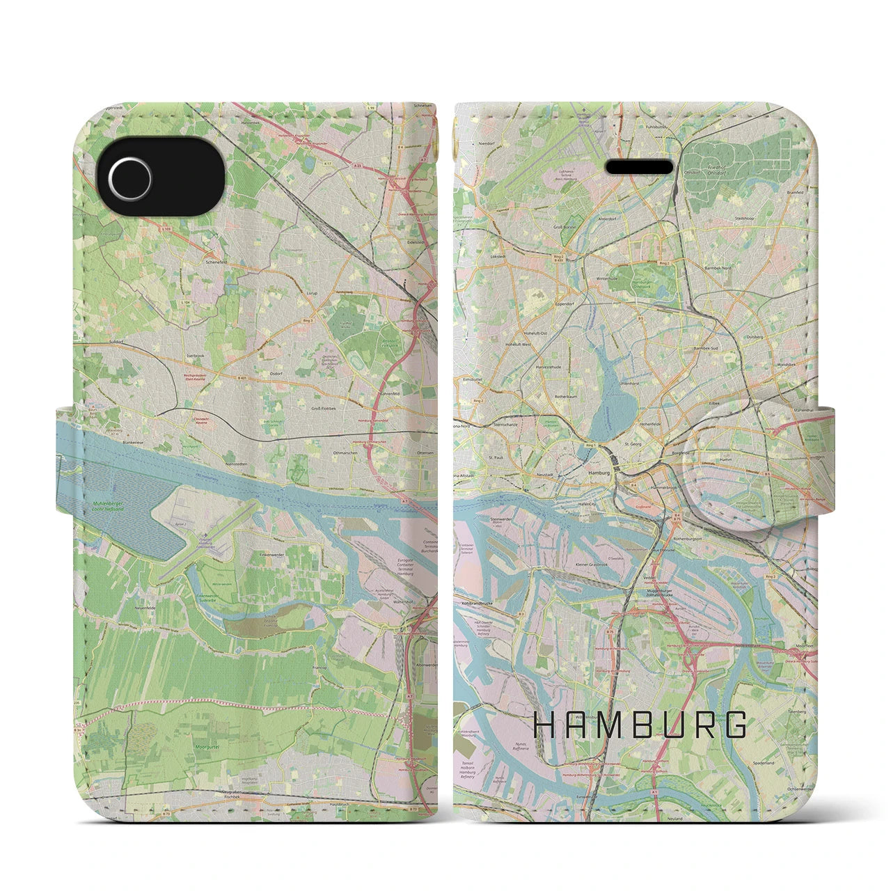 【ハンブルク】地図柄iPhoneケース（手帳両面タイプ・ナチュラル）iPhone SE（第3 / 第2世代） / 8 / 7 / 6s / 6 用