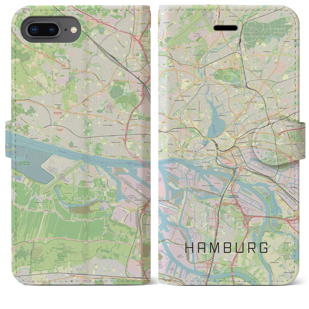 【ハンブルク】地図柄iPhoneケース（手帳両面タイプ・ナチュラル）iPhone 8Plus /7Plus / 6sPlus / 6Plus 用