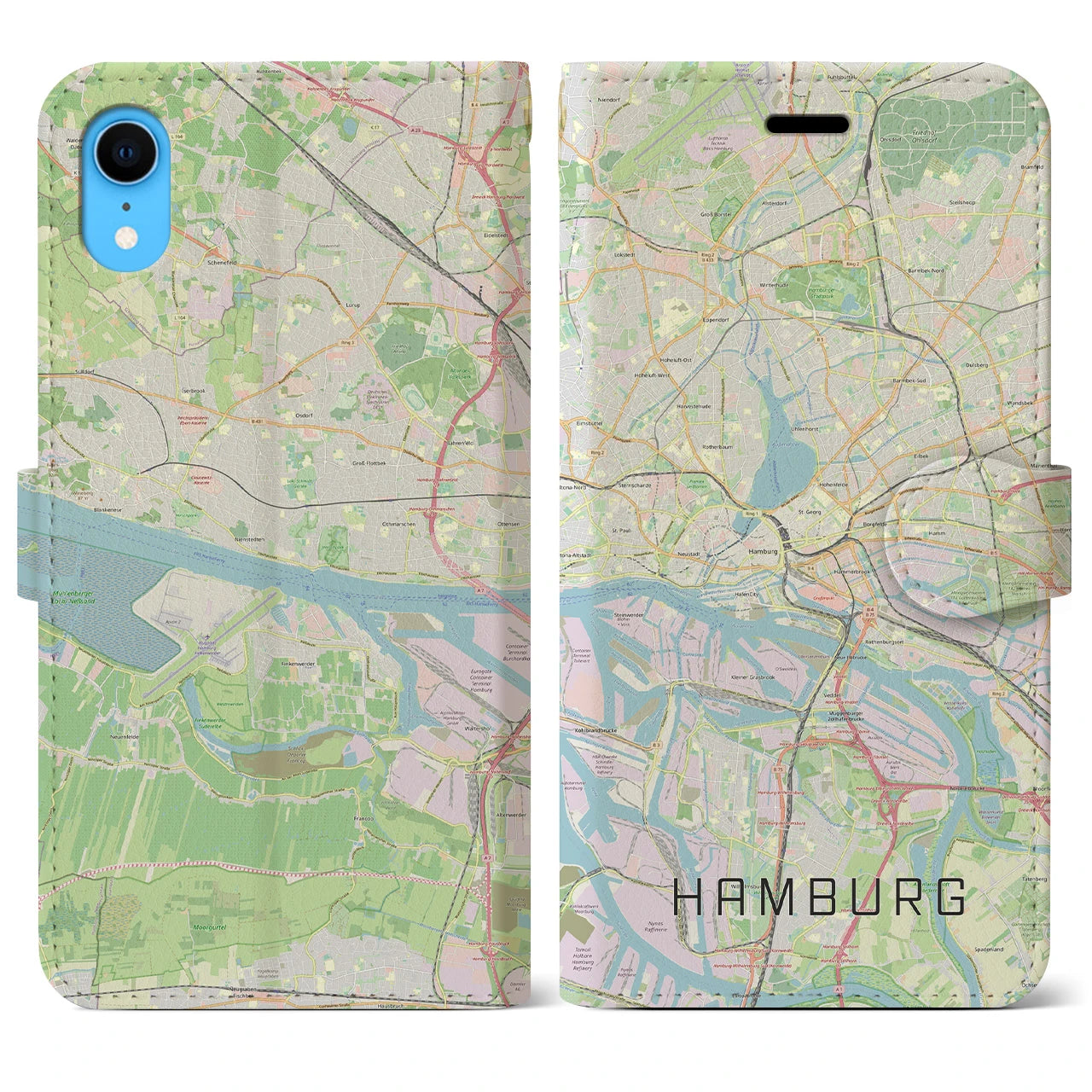 【ハンブルク】地図柄iPhoneケース（手帳両面タイプ・ナチュラル）iPhone XR 用