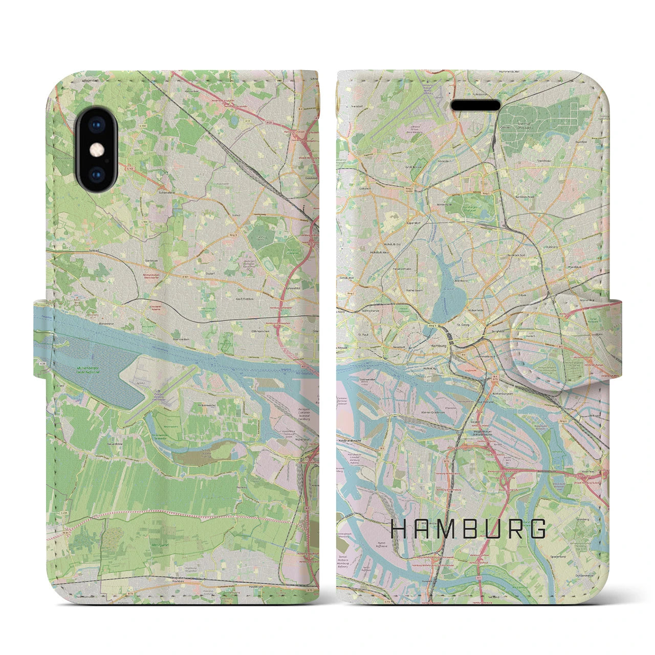 【ハンブルク】地図柄iPhoneケース（手帳両面タイプ・ナチュラル）iPhone XS / X 用