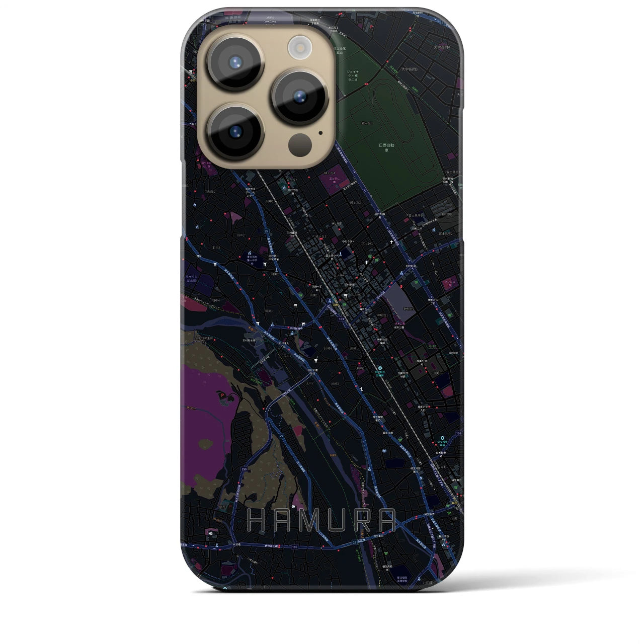 【羽村】地図柄iPhoneケース（バックカバータイプ・ブラック）iPhone 14 Pro Max 用