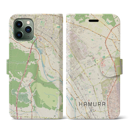 【羽村（東京都）】地図柄iPhoneケース（手帳タイプ）ナチュラル・iPhone 11 Pro 用