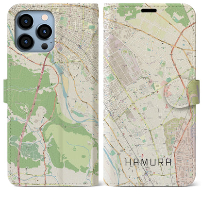 【羽村（東京都）】地図柄iPhoneケース（手帳タイプ）ナチュラル・iPhone 13 Pro Max 用