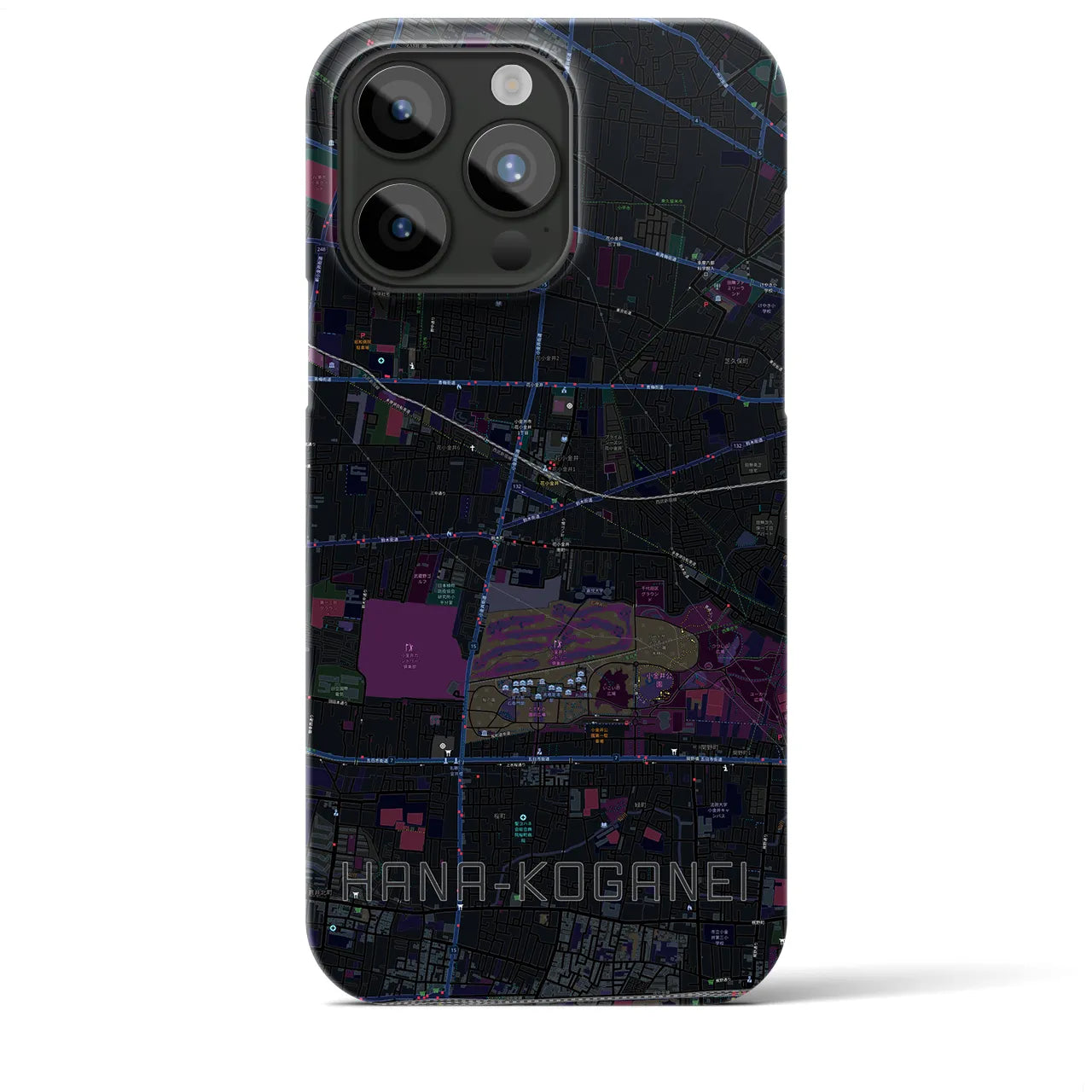 【花小金井】地図柄iPhoneケース（バックカバータイプ・ブラック）iPhone 15 Pro Max 用