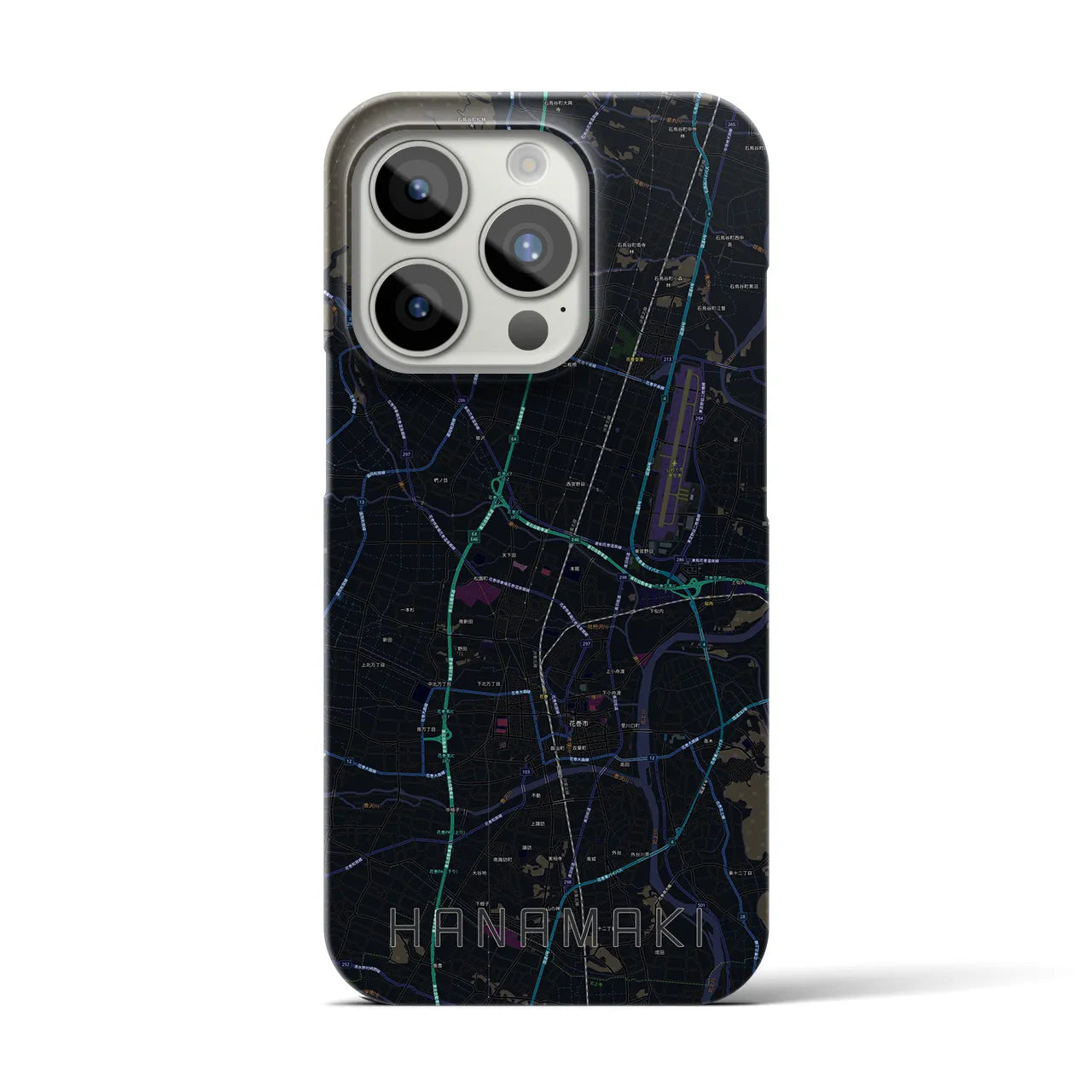 【花巻】地図柄iPhoneケース（バックカバータイプ・ブラック）iPhone 15 Pro 用
