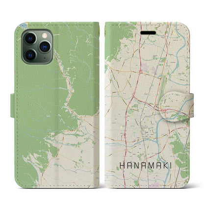 【花巻（岩手県）】地図柄iPhoneケース（手帳タイプ）ナチュラル・iPhone 11 Pro 用