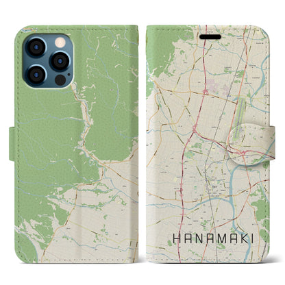 【花巻（岩手県）】地図柄iPhoneケース（手帳タイプ）ナチュラル・iPhone 12 / 12 Pro 用