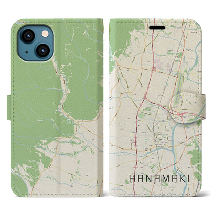 【花巻（岩手県）】地図柄iPhoneケース（手帳タイプ）ナチュラル・iPhone 13 用