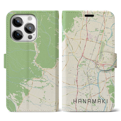 【花巻（岩手県）】地図柄iPhoneケース（手帳タイプ）ナチュラル・iPhone 14 Pro 用