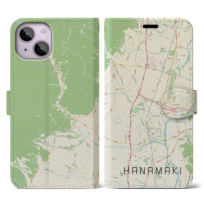【花巻（岩手県）】地図柄iPhoneケース（手帳タイプ）ナチュラル・iPhone 14 用