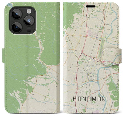 【花巻（岩手県）】地図柄iPhoneケース（手帳タイプ）ナチュラル・iPhone 15 Pro Max 用