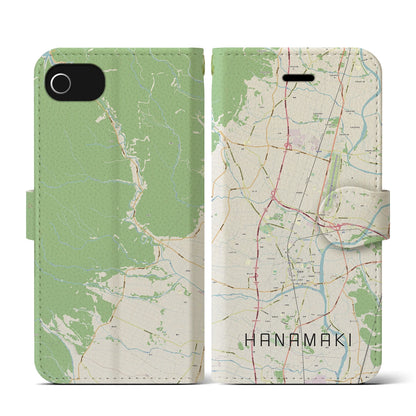 【花巻（岩手県）】地図柄iPhoneケース（手帳タイプ）ナチュラル・iPhone SE（第3 / 第2世代） / 8 / 7 / 6s / 6 用